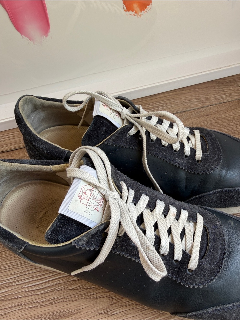 Brunello Cucinelli Men's Navy Casual Leather & Suede Sneakers - Classic Lace-Up - Picture 3 of 5